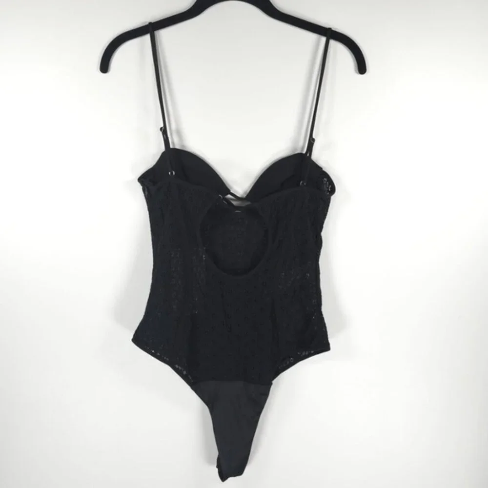 NWT ZARA Black Lace Adjustable Strappy Bodysuit Side Zip 7843/770 Sz‎ XS